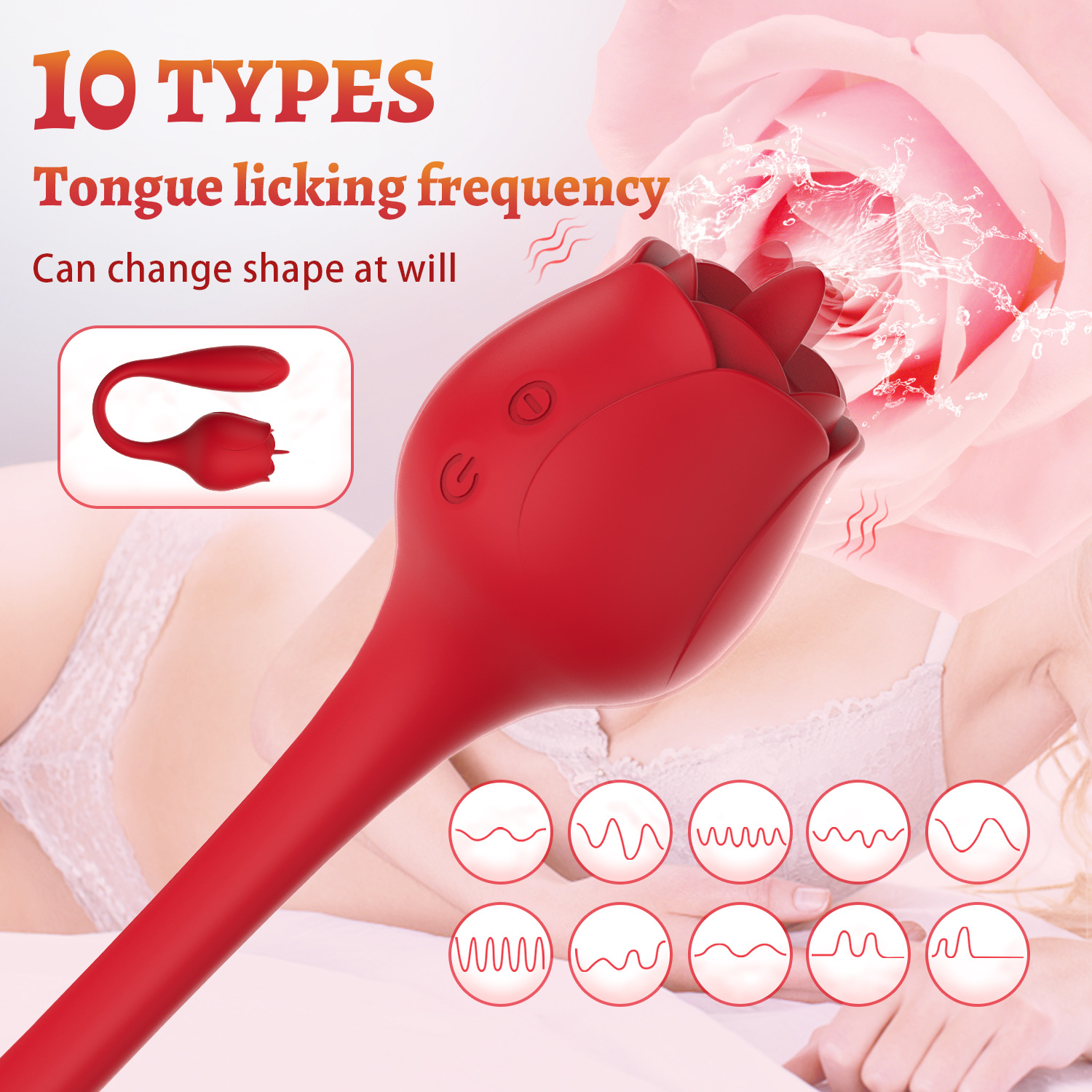 Lilith 2-in-1 Tongue-licking Rose Women's Vibrators Sex Tool - 