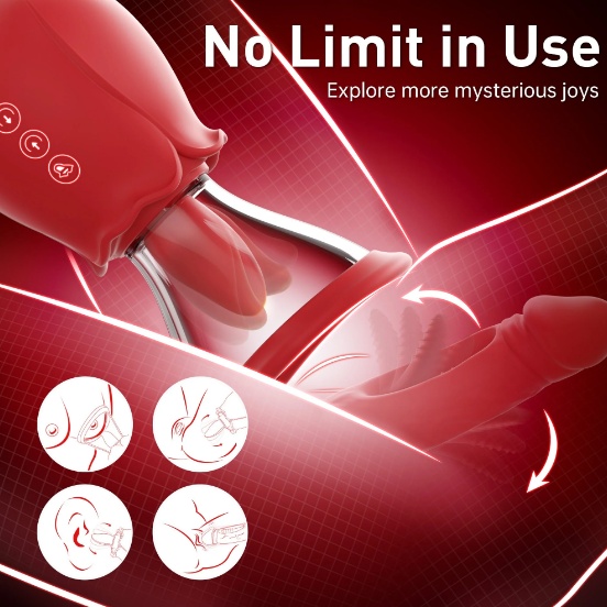 2024 Rose Flapping & Realistic Dildo Vibrator And Clitoral Moisture Blower - 