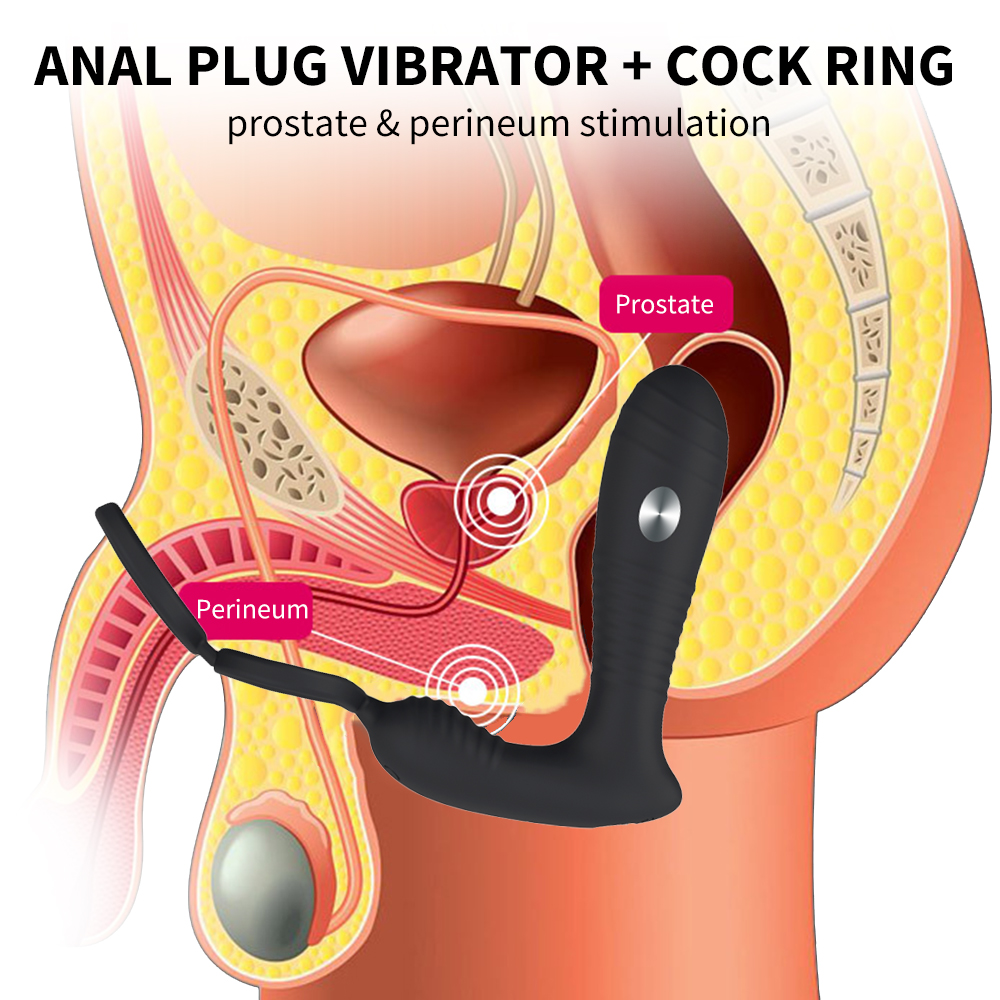 Wireless Remote Control Electric Shock Prostate Massager With Double Penis Ring Anal Vibrator For Male - 