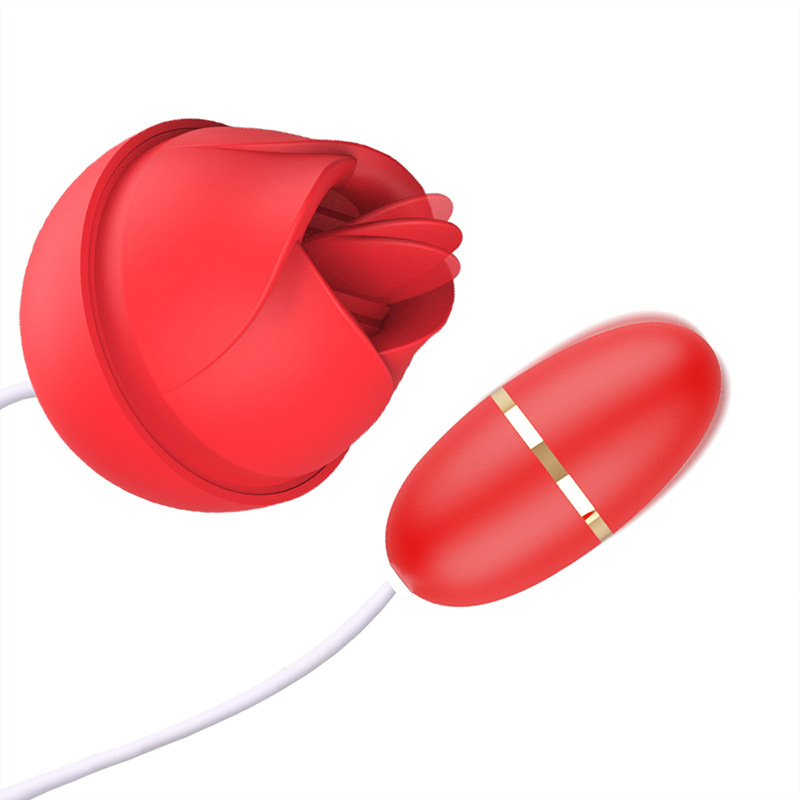 New Detachable Flower Head Rose Toy with Wired Remote Tongue Licking Stimulators & Vibrating Egg - 