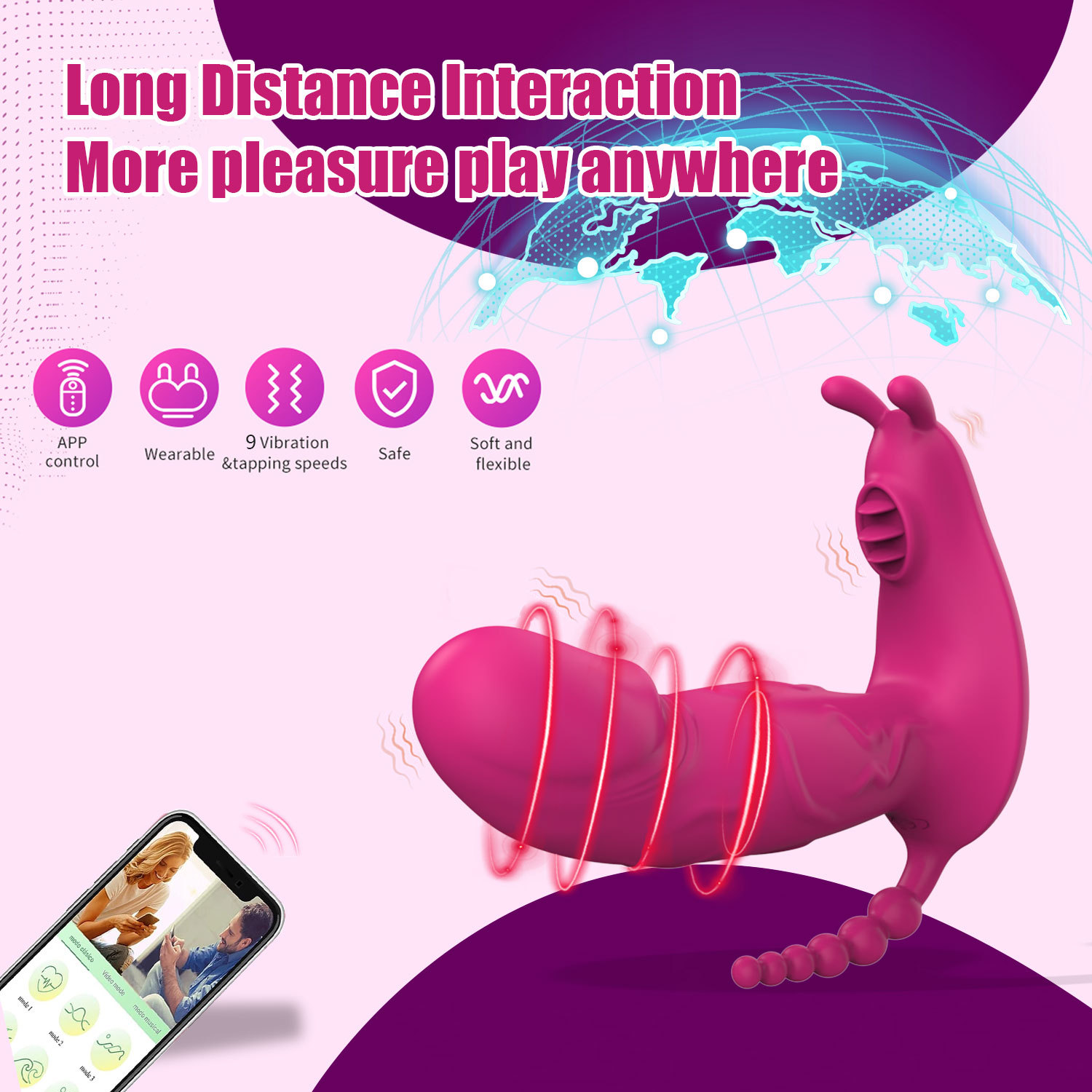 App Remote Control 3-in-1 Dildo Panty Vibrator Clitoral G-Spot Stimulation Sex Toy - 