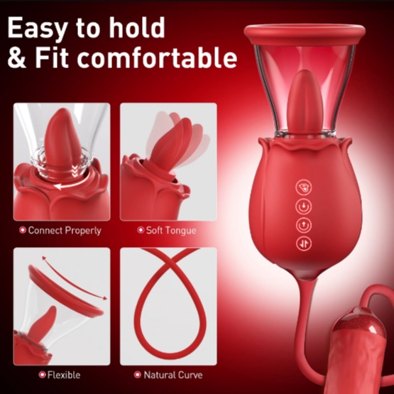 2024 Rose Flapping & Realistic Dildo Vibrator And Clitoral Moisture Blower - 