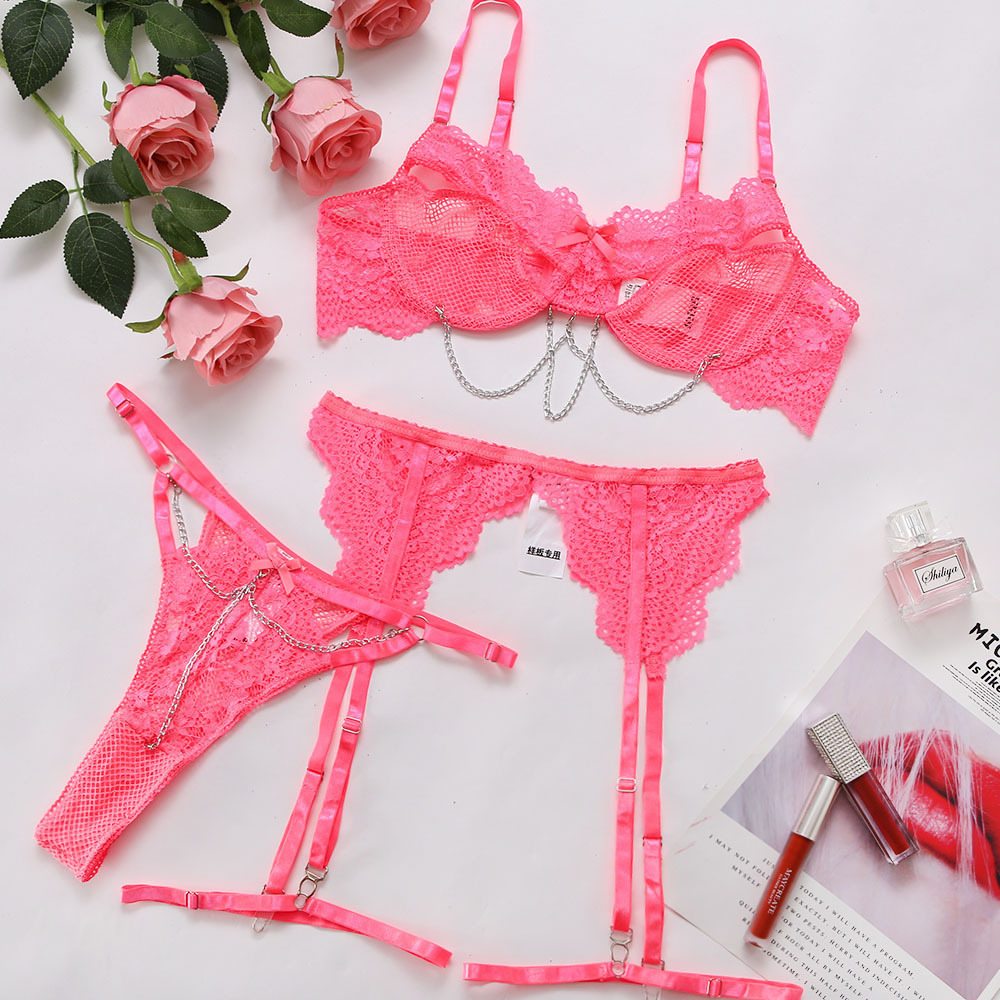Ventilated Lace Strap Buckle Lingerie Set Sex Accessories - 
