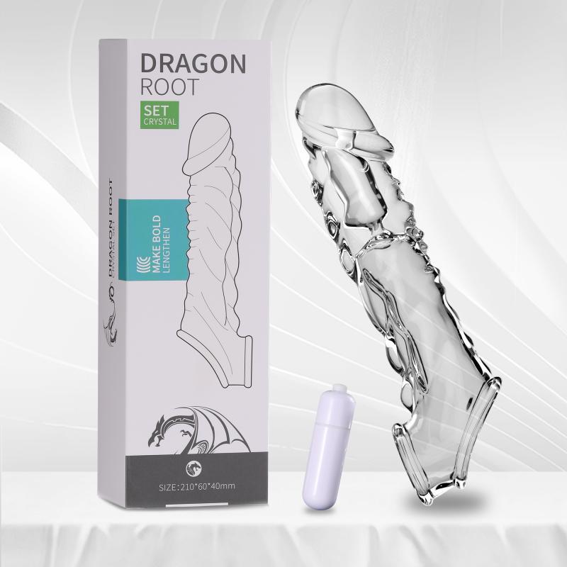 Transparent Elongated Vibration Penis Sleeve Couples Sex Toy - 