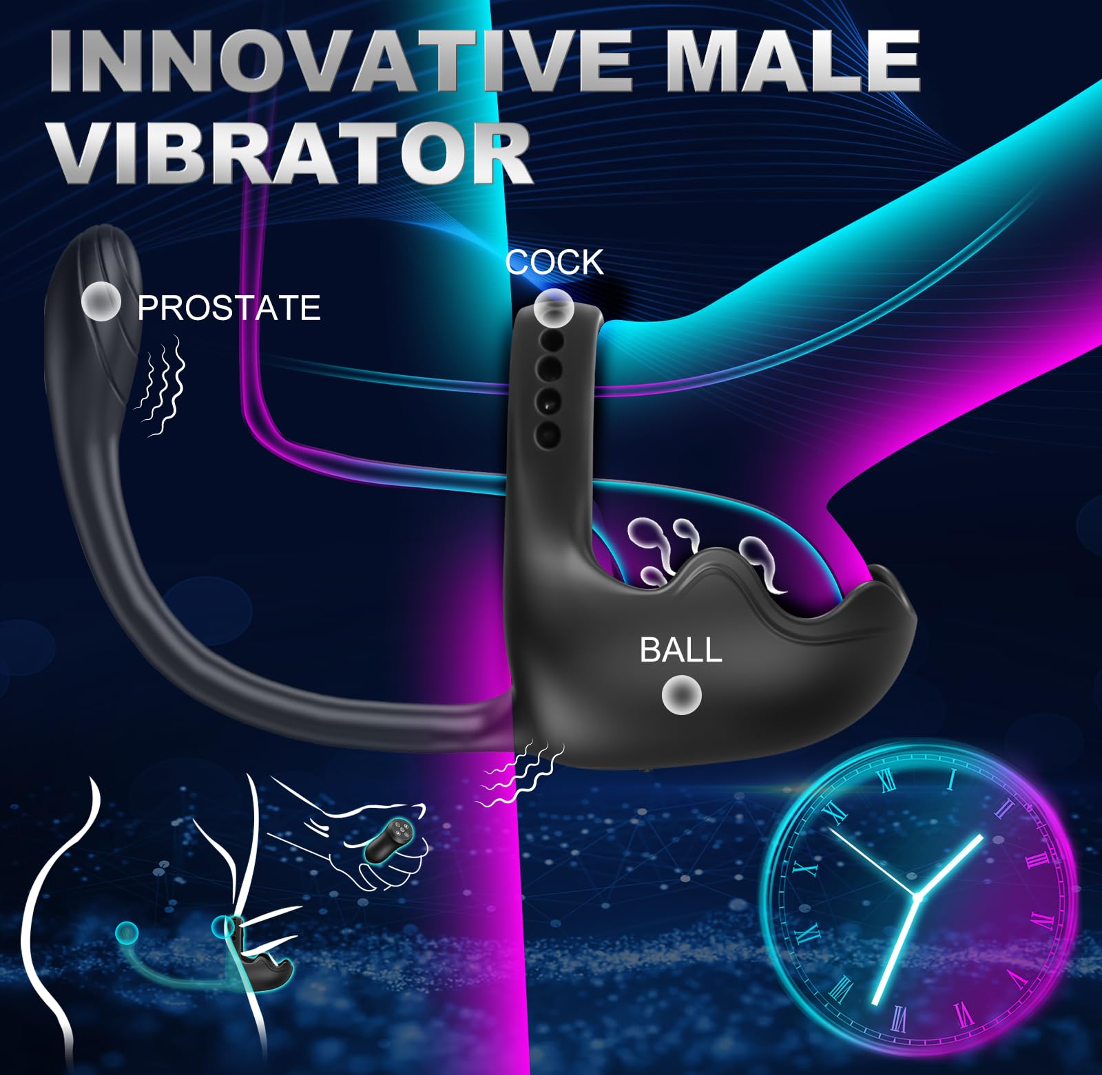 Lock Sperm Ring Remote Control Anal Vibrators with Testicle Vibration and Cock Ring Vibrators for Men - 