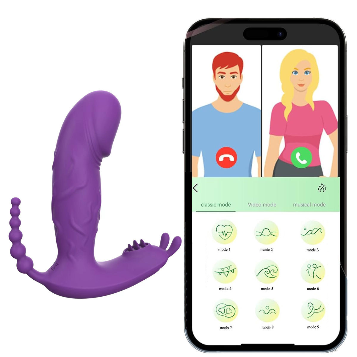 App Remote Control 3-in-1 Dildo Panty Vibrator Clitoral G-Spot Stimulation Sex Toy - 