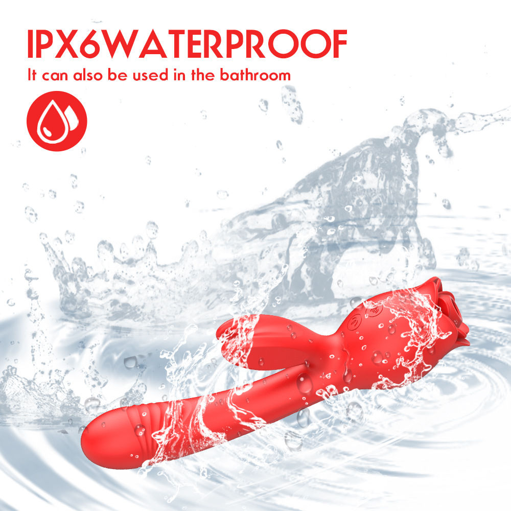 Bunny Rose Sex Toy 3 in 1 Sucking Thrusting Vibrator Clit Stimulator Toy - 