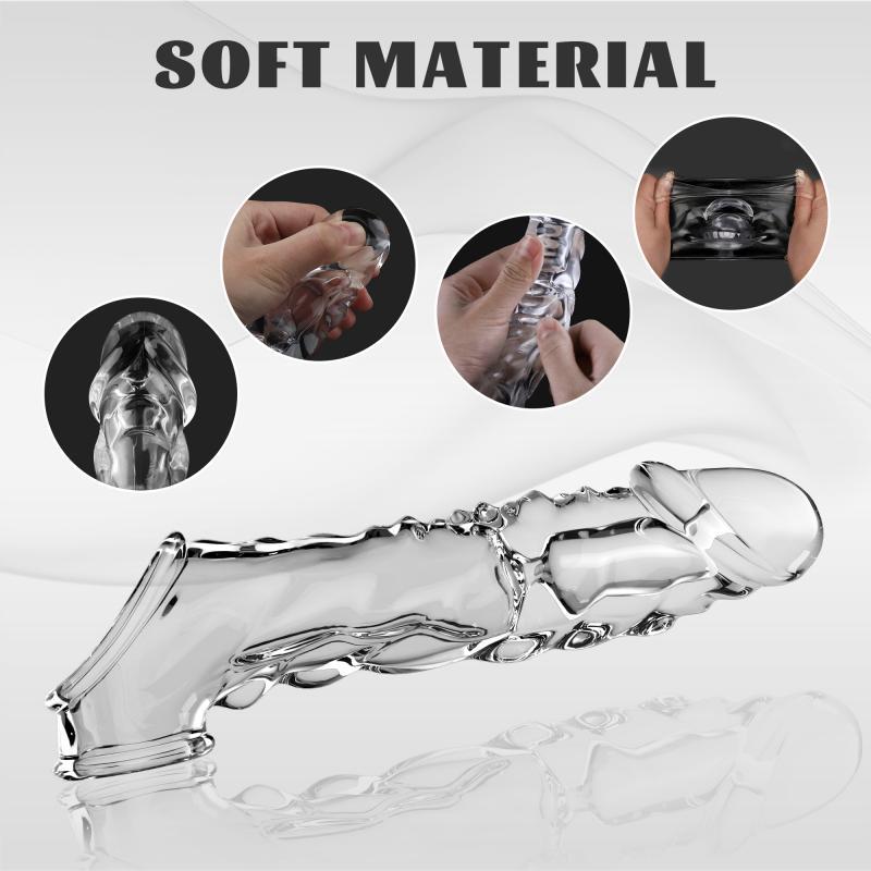 Transparent Elongated Vibration Penis Sleeve Couples Sex Toy - 