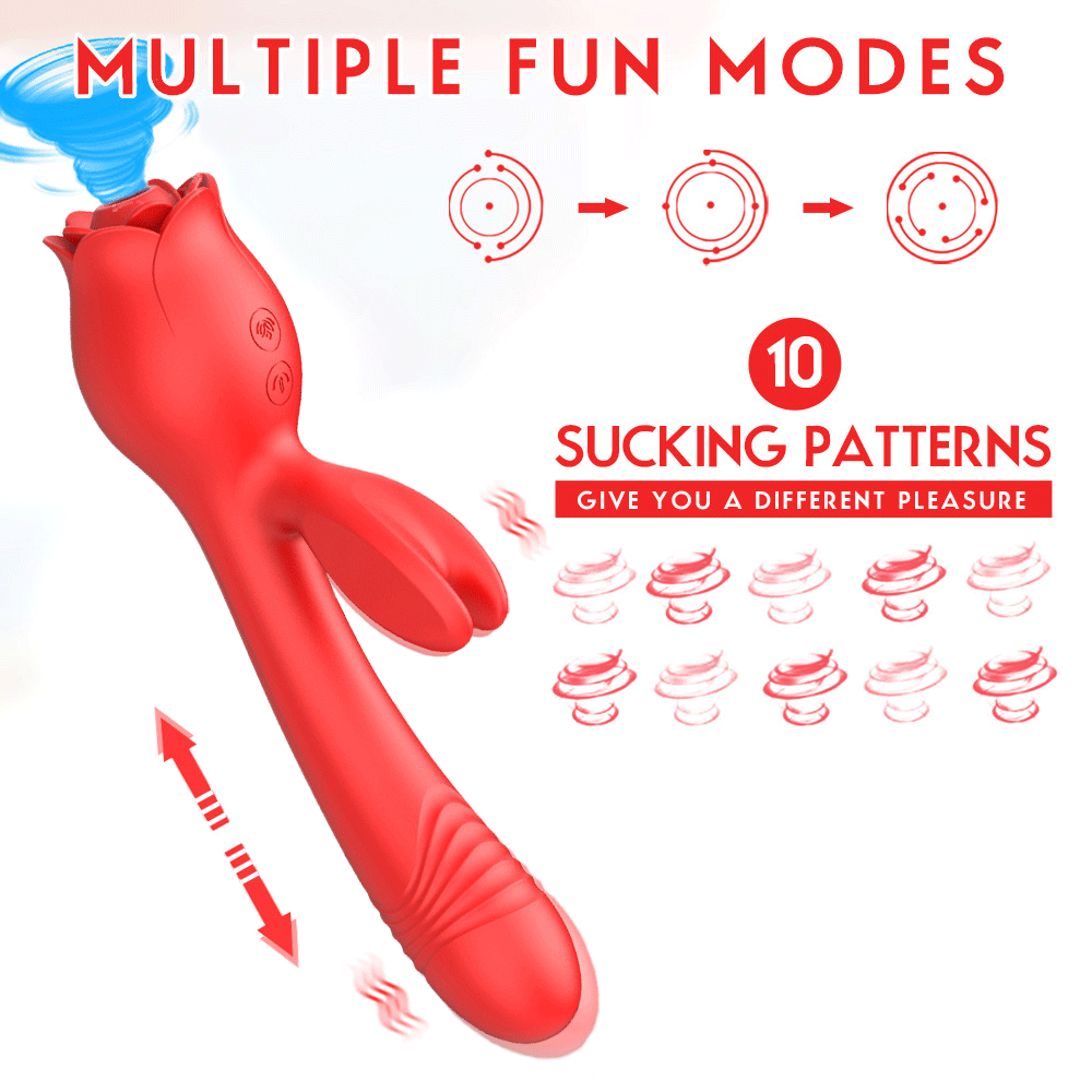 Bunny Rose Sex Toy 3 in 1 Sucking Thrusting Vibrator Clit Stimulator Toy - 