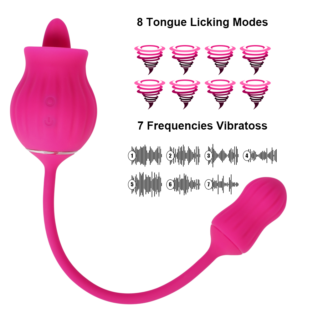 Tongue-licking Rose Toy With Vibrating Egg Clitoral Vaginal Stimulation Masturbation Toy - 