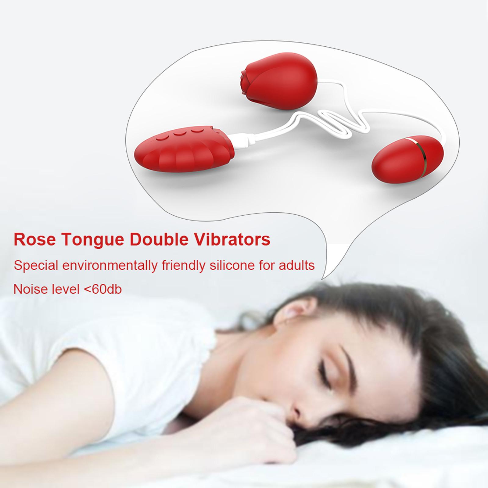 New Detachable Flower Head Rose Toy with Wired Remote Tongue Licking Stimulators & Vibrating Egg - 