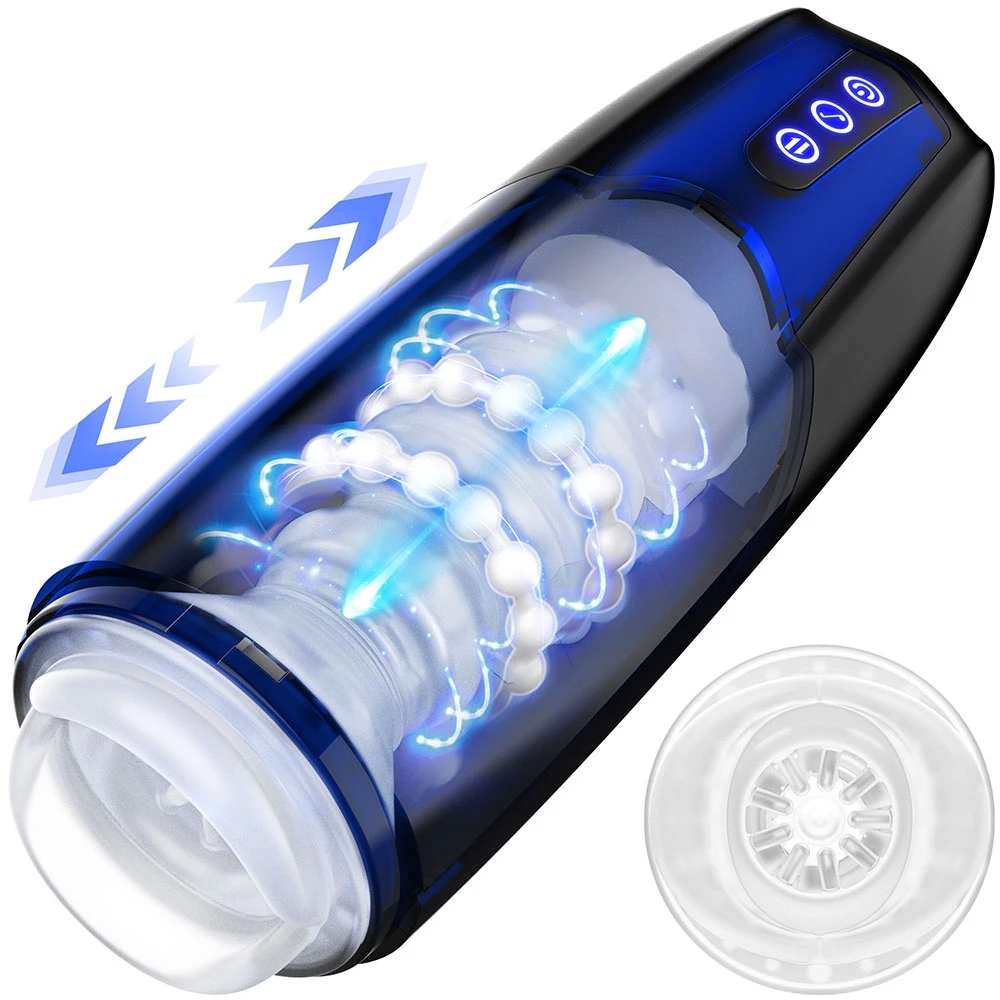 Automatic Bead Rotating Telescopic Interactive Masturbation Cup - 
