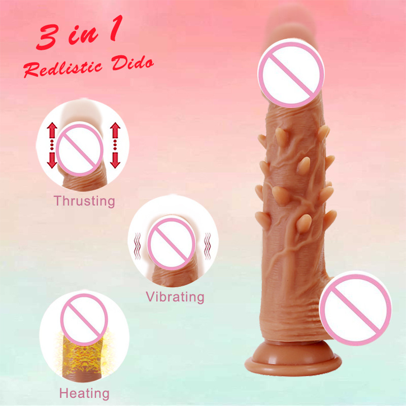 Wireless Remote Control Telescopic Heating Vibration Barbed Penis - 