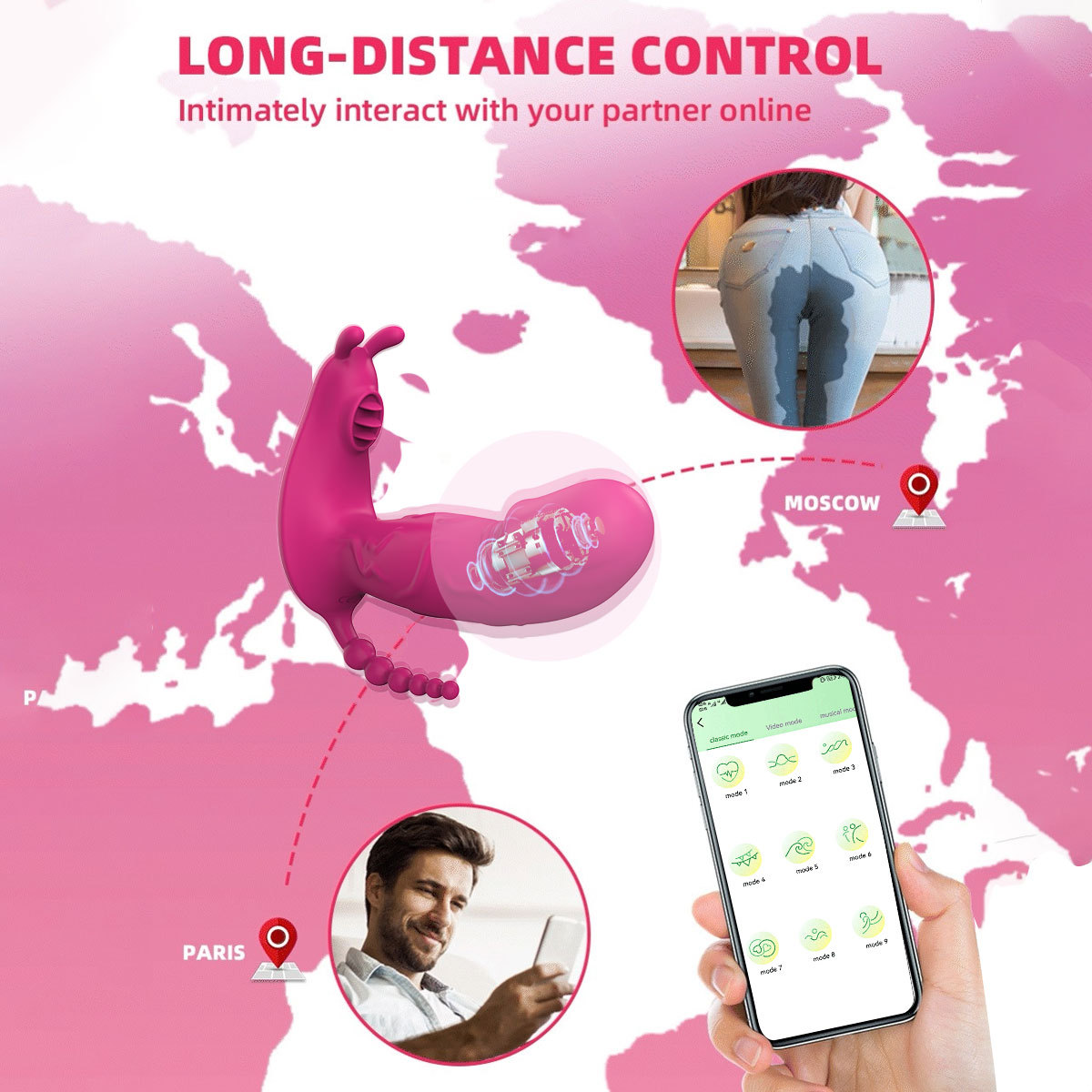 App Remote Control 3-in-1 Dildo Panty Vibrator Clitoral G-Spot Stimulation Sex Toy - 