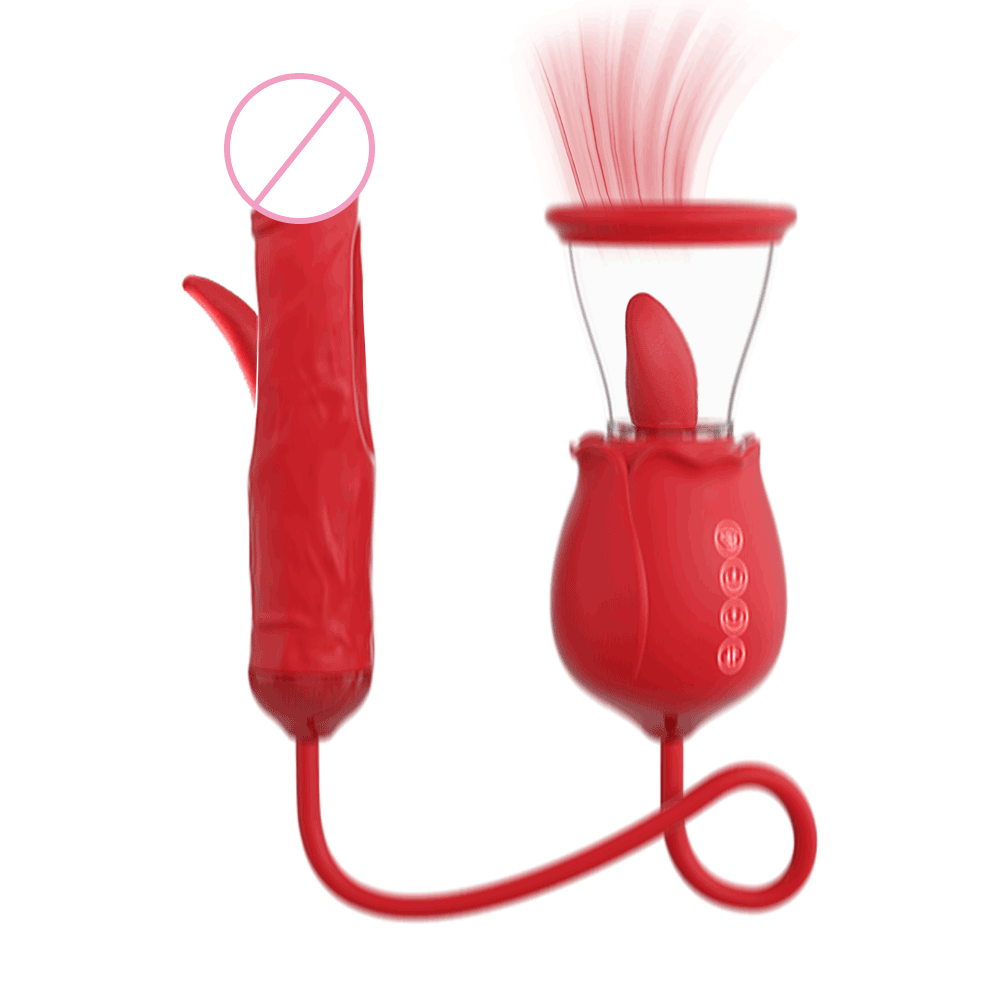 2024 Rose Flapping & Realistic Dildo Vibrator And Clitoral Moisture Blower - 