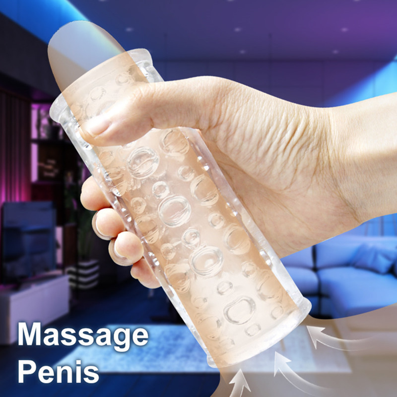 Clear Textured Super Stretchable Male Stroker Penis Massager - 