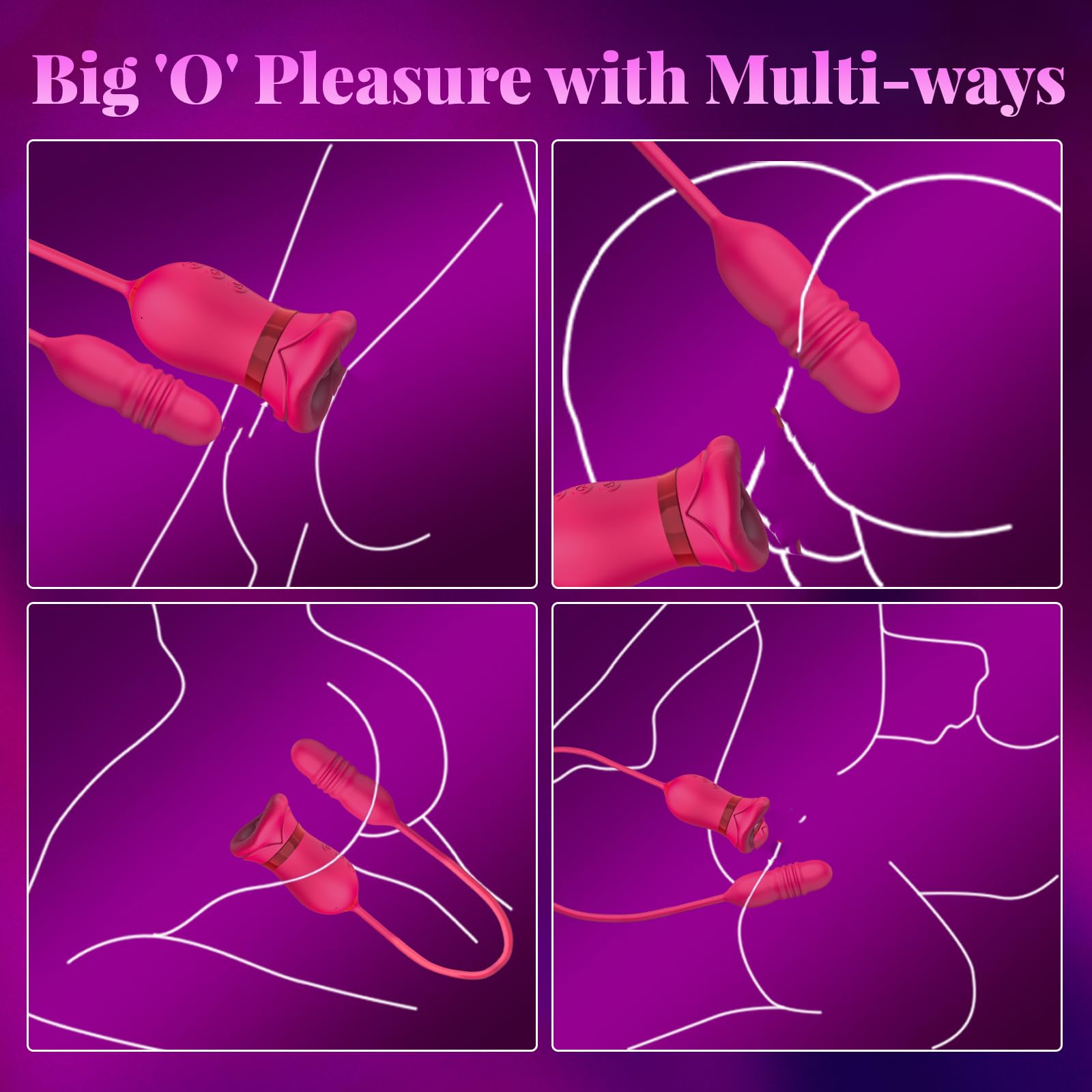 Rose Big Mouth Vibrator Clit Stimulator With Thrusting Vibrator - 