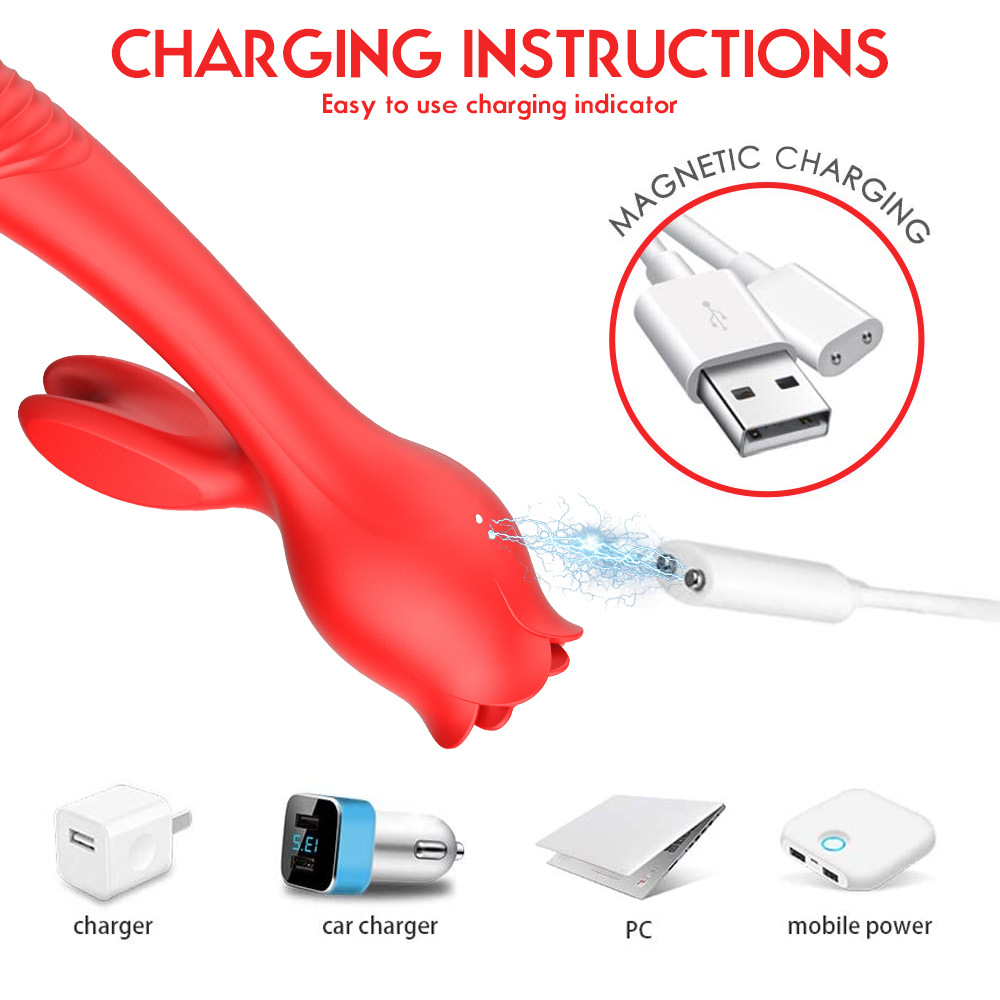 Bunny Rose Sex Toy 3 in 1 Sucking Thrusting Vibrator Clit Stimulator Toy - 