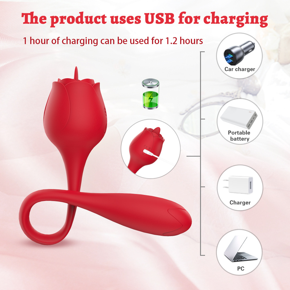 Lilith 2-in-1 Tongue-licking Rose Women's Vibrators Sex Tool - 