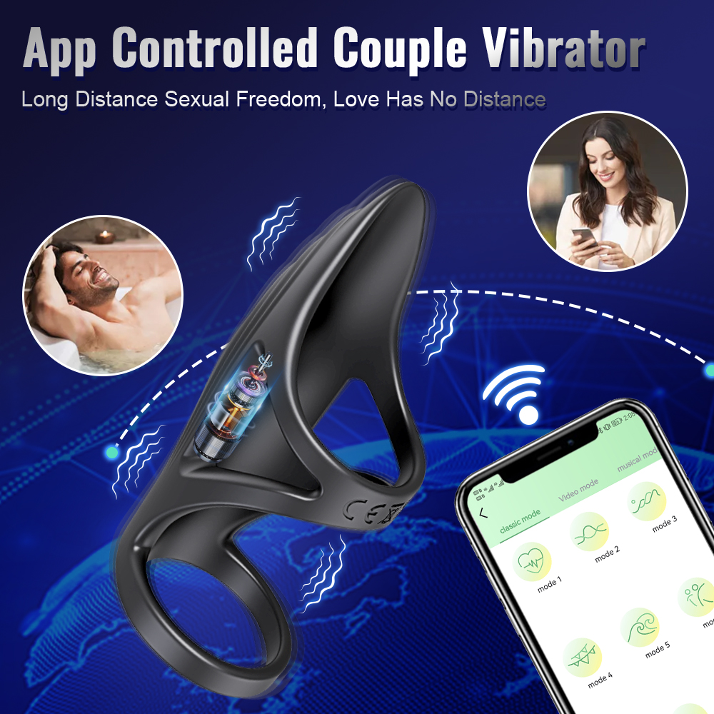 App Remote Control Vibration Double Penis Rings For Couple Penis Exercise Masturbation Toy - 