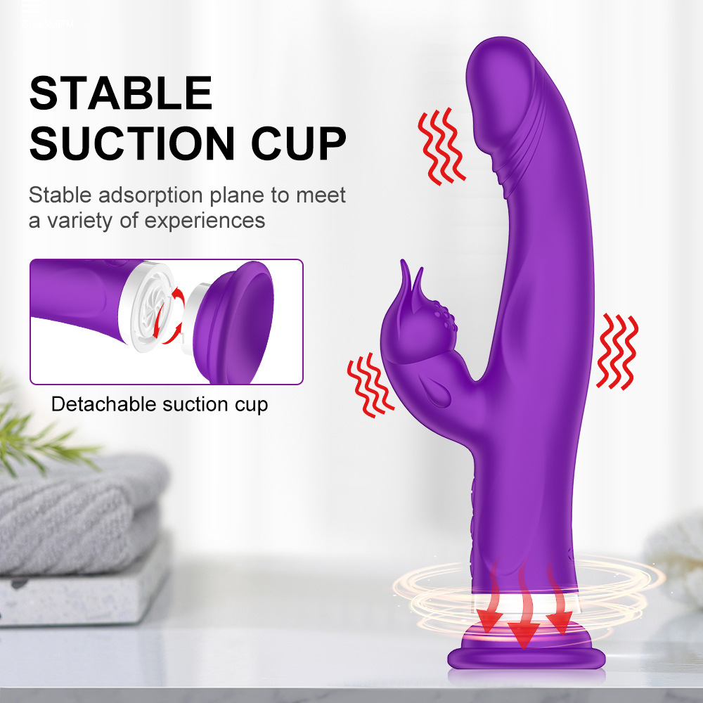 Heating Rabbit Dildo Vibrator With Suction Cup - 