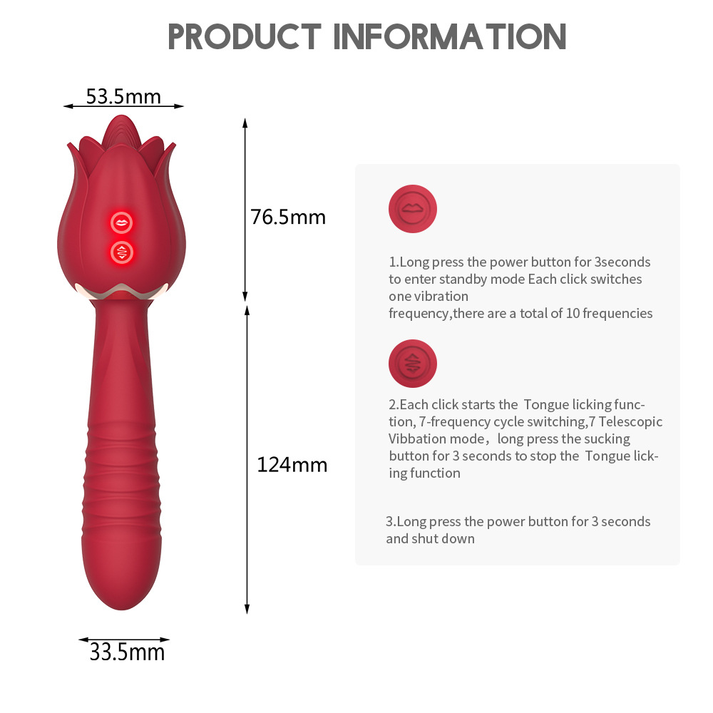 Rose Tongue Licking Thrusting Wand Vibrator Clitoral G-Spot Stimulation Masturbation Toy For Adult Female - 