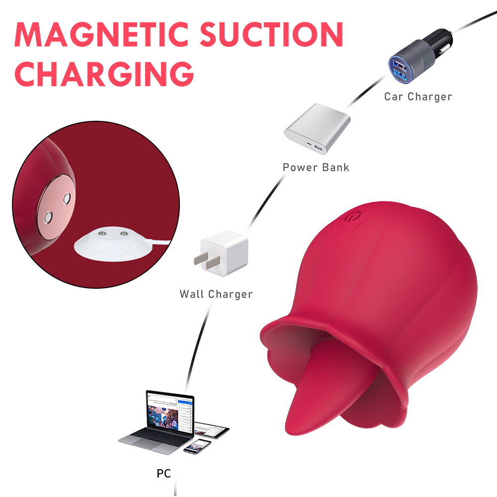 10 Speeds Rose Vibrator with Tongue Licking Rose Pleasure Toy - 