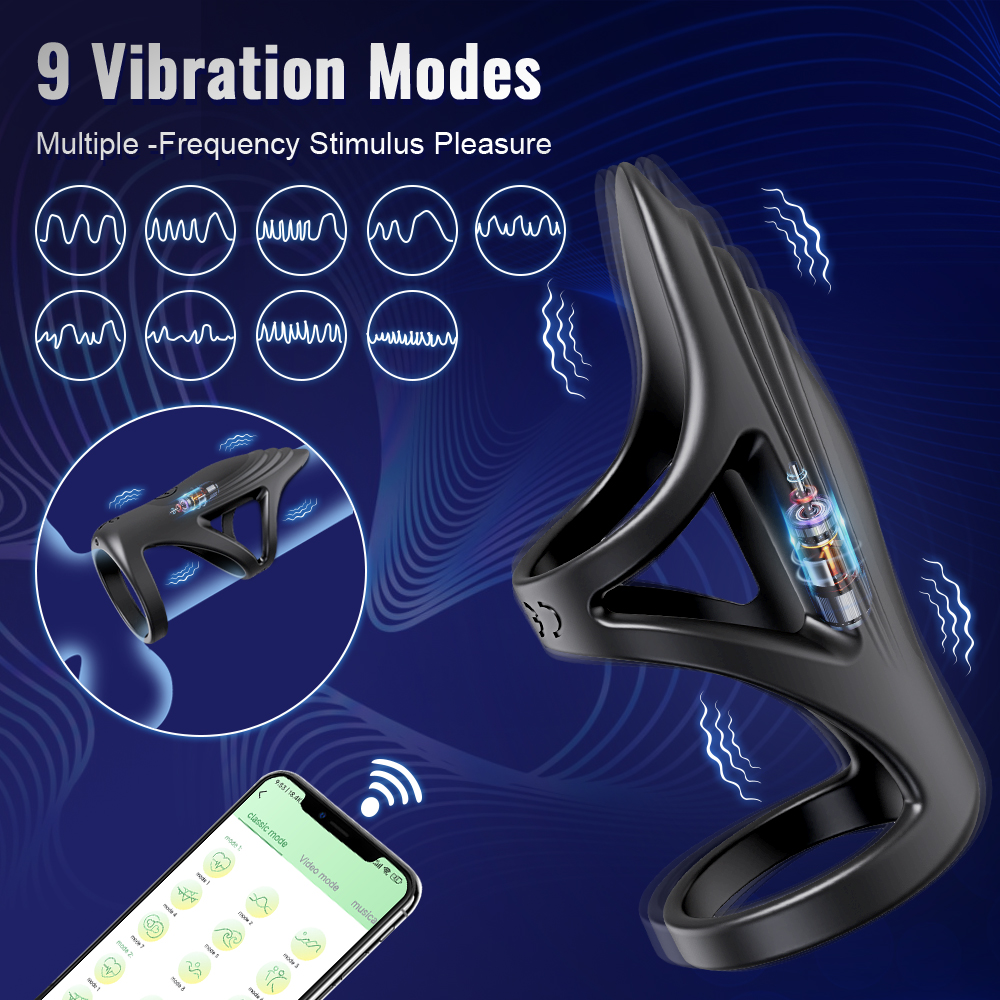 App Remote Control Vibration Double Penis Rings For Couple Penis Exercise Masturbation Toy - 