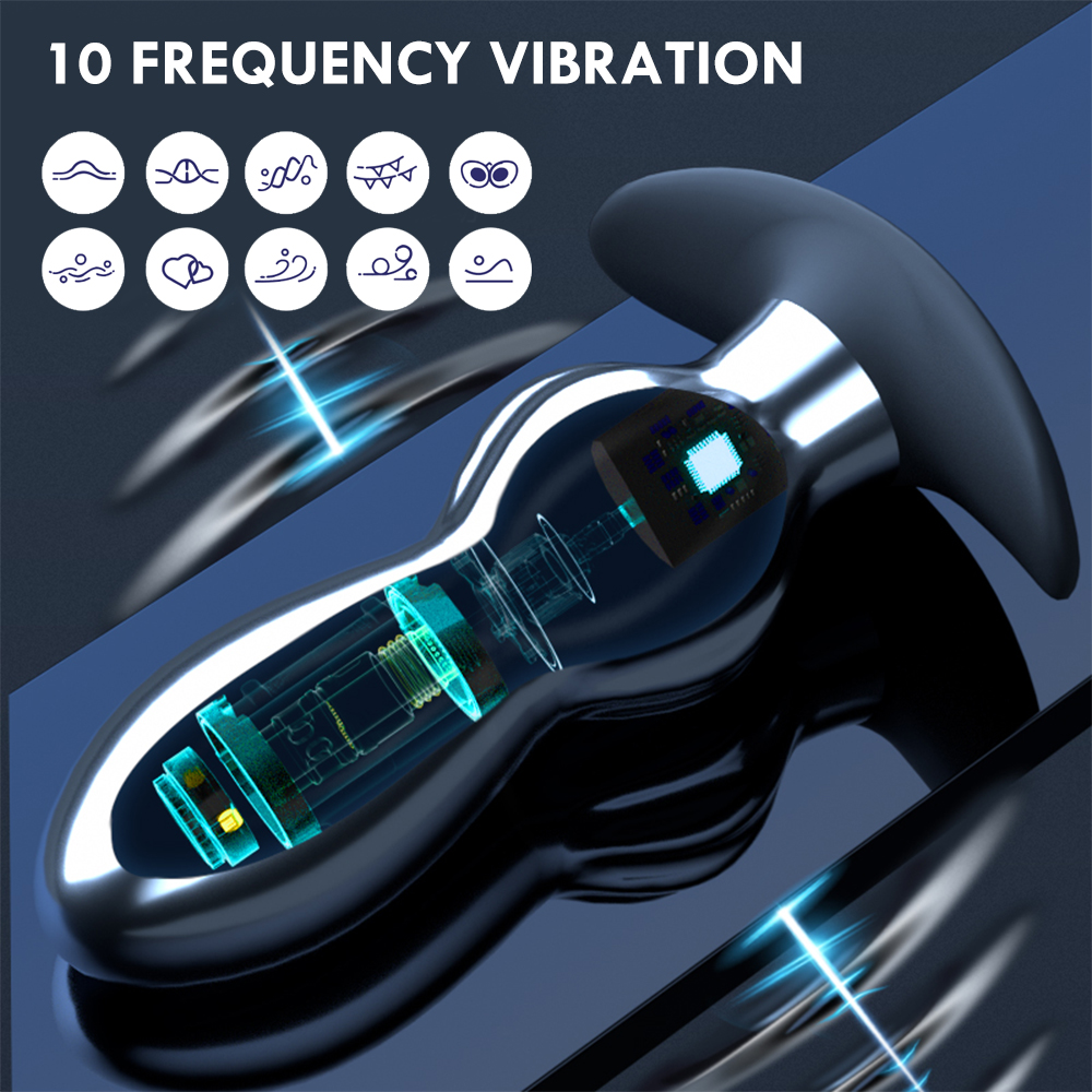 10 Modes Vibration Metal Anal Beads Butt Plug Prostate Massager Remote Control Vibrator - 