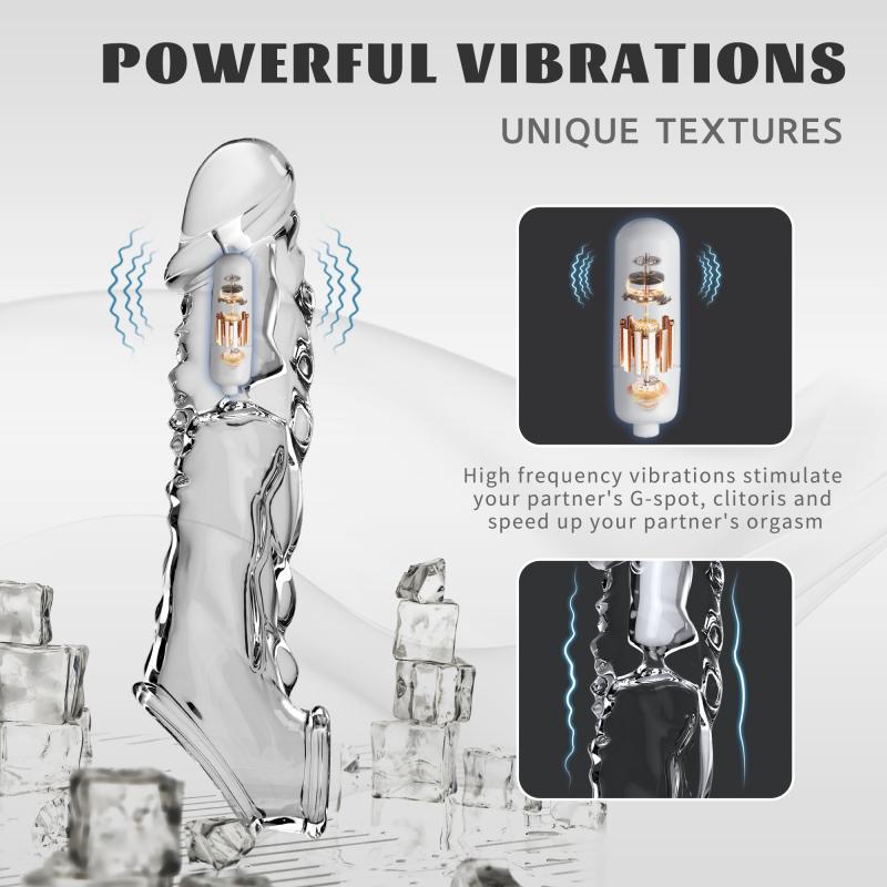 Transparent Elongated Vibration Penis Sleeve Couples Sex Toy - 