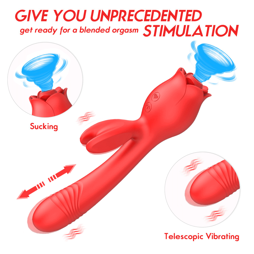 Bunny Rose Sex Toy 3 in 1 Sucking Thrusting Vibrator Clit Stimulator Toy - 