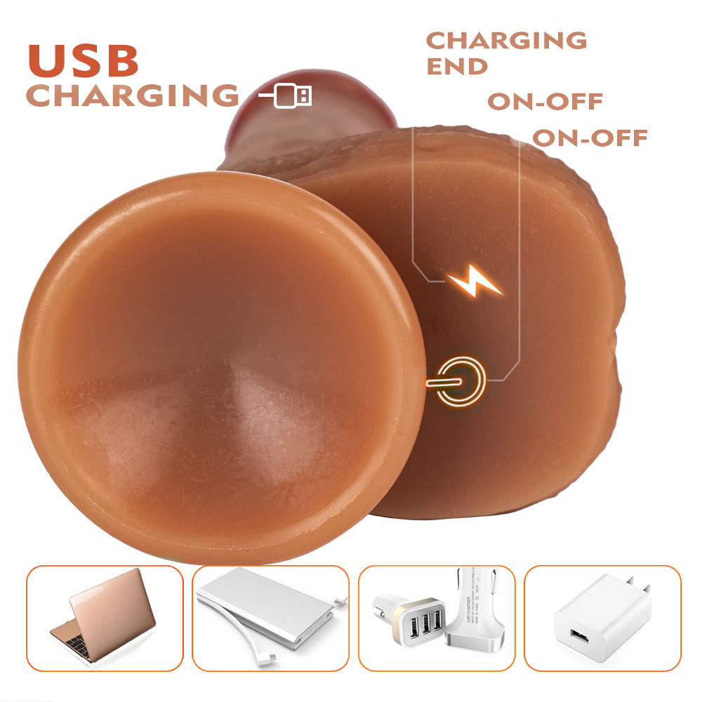 R19 4-in-1 Simulation Vibrating Dildo Heating Rotating Telescopic Female Sex Toy - 