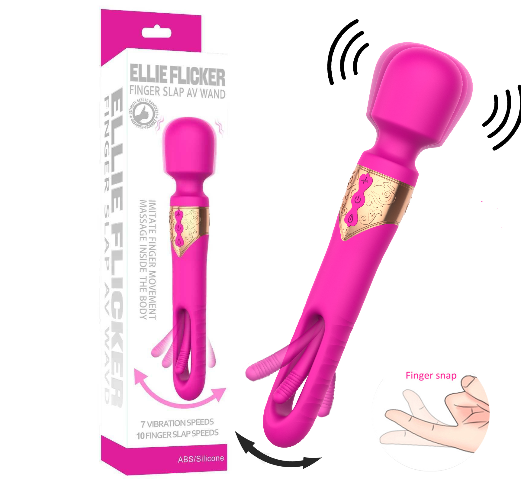 Ellie Flicker 2-in-1 Finger-slapping Wand Vibrator Clitoral G-Spot Stimulation Sex Toy For Women - 