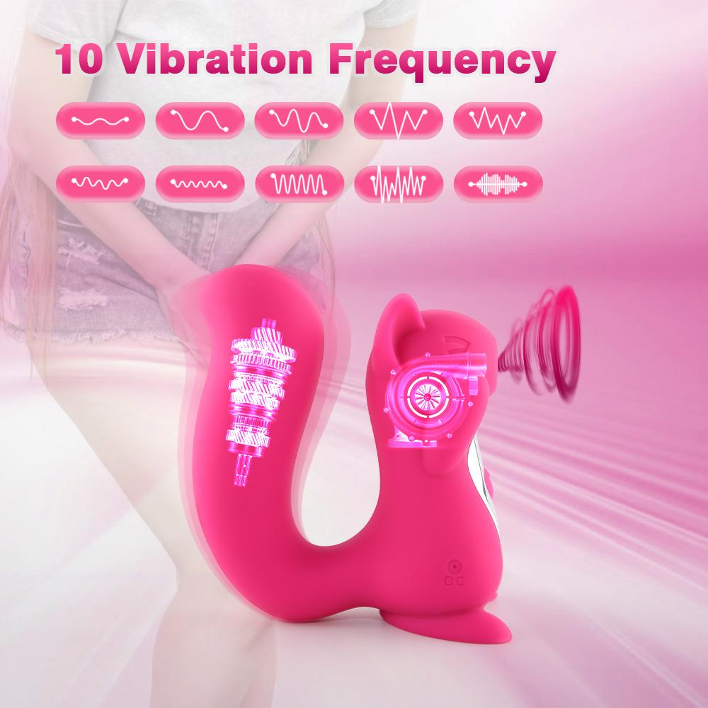 Cute Squirrel Sculpt Sucking Tongue Vibrator Nipple Sucker Clitoris Licking Stimulator 10 Frequency Sex Toys for Women Pink - 