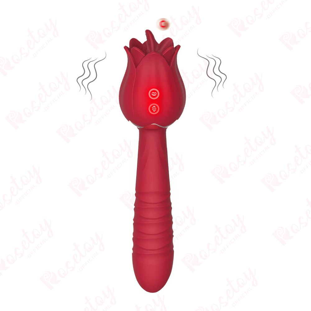Rose Tongue Licking Thrusting Wand Vibrator Clitoral G-Spot Stimulation Masturbation Toy For Adult Female - 