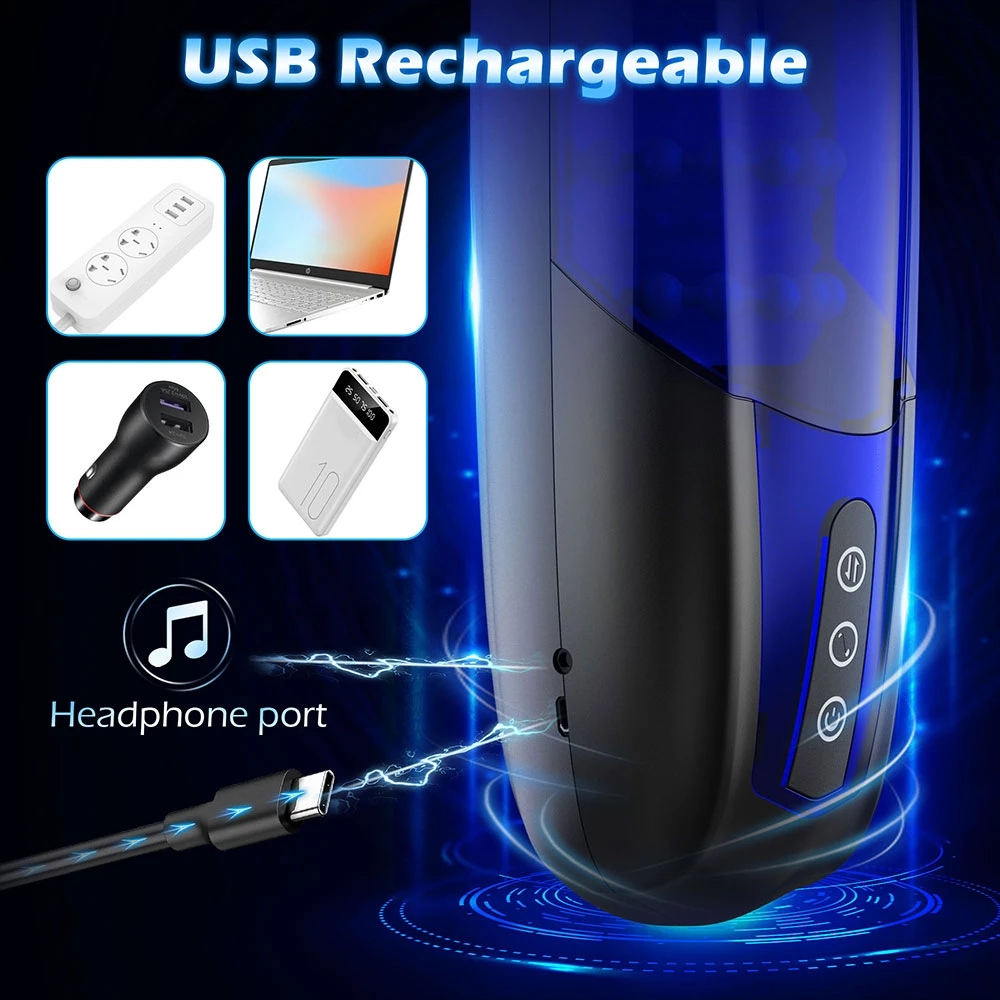 Automatic Bead Rotating Telescopic Interactive Masturbation Cup - 