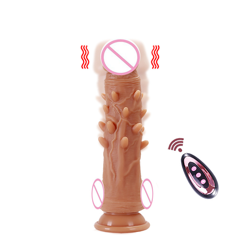 Wireless Remote Control Telescopic Heating Vibration Barbed Penis - 