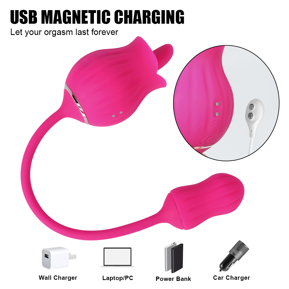 Tongue-licking Rose Toy With Vibrating Egg Clitoral Vaginal Stimulation Masturbation Toy - 