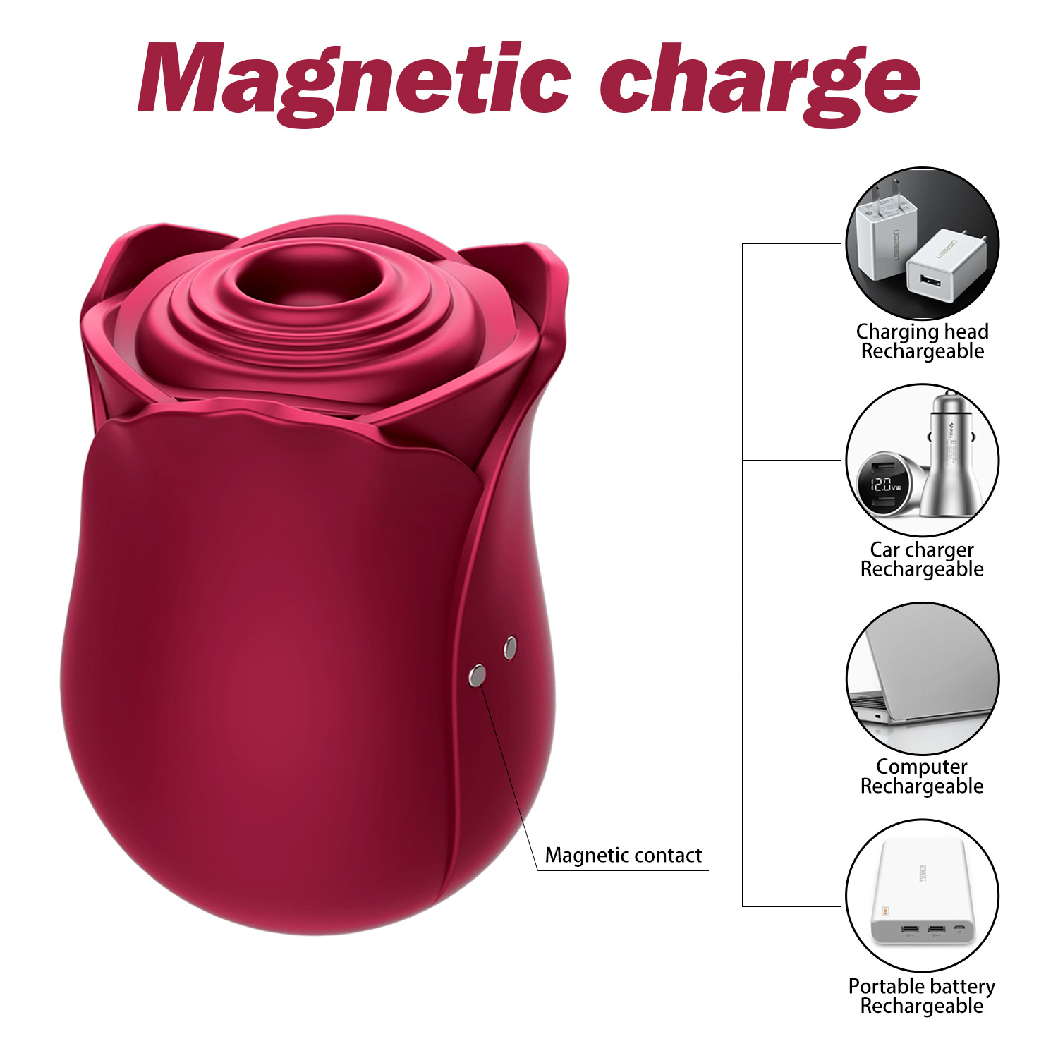 Magnetic Charging Rose Toy Clit Sucking Vibrator - 