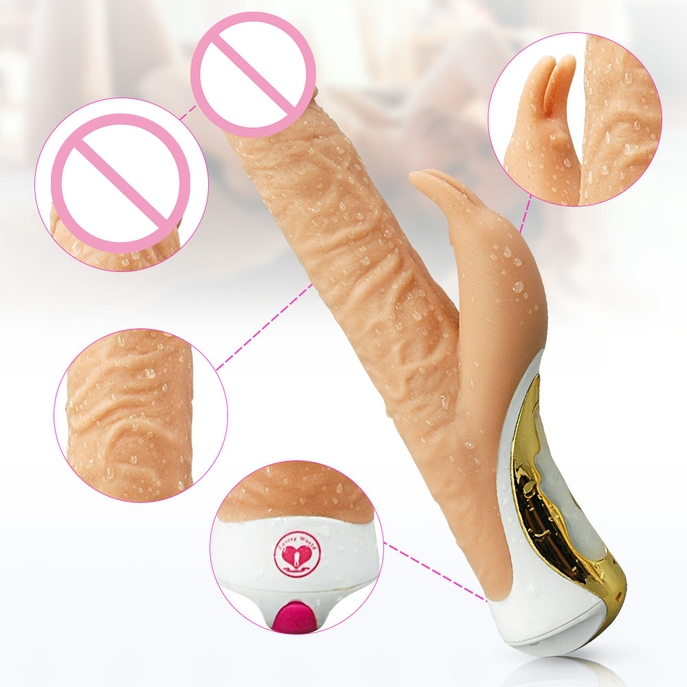 Rotation Vibrating Silicone Realistic Dildo Rabbit Vibrator - 