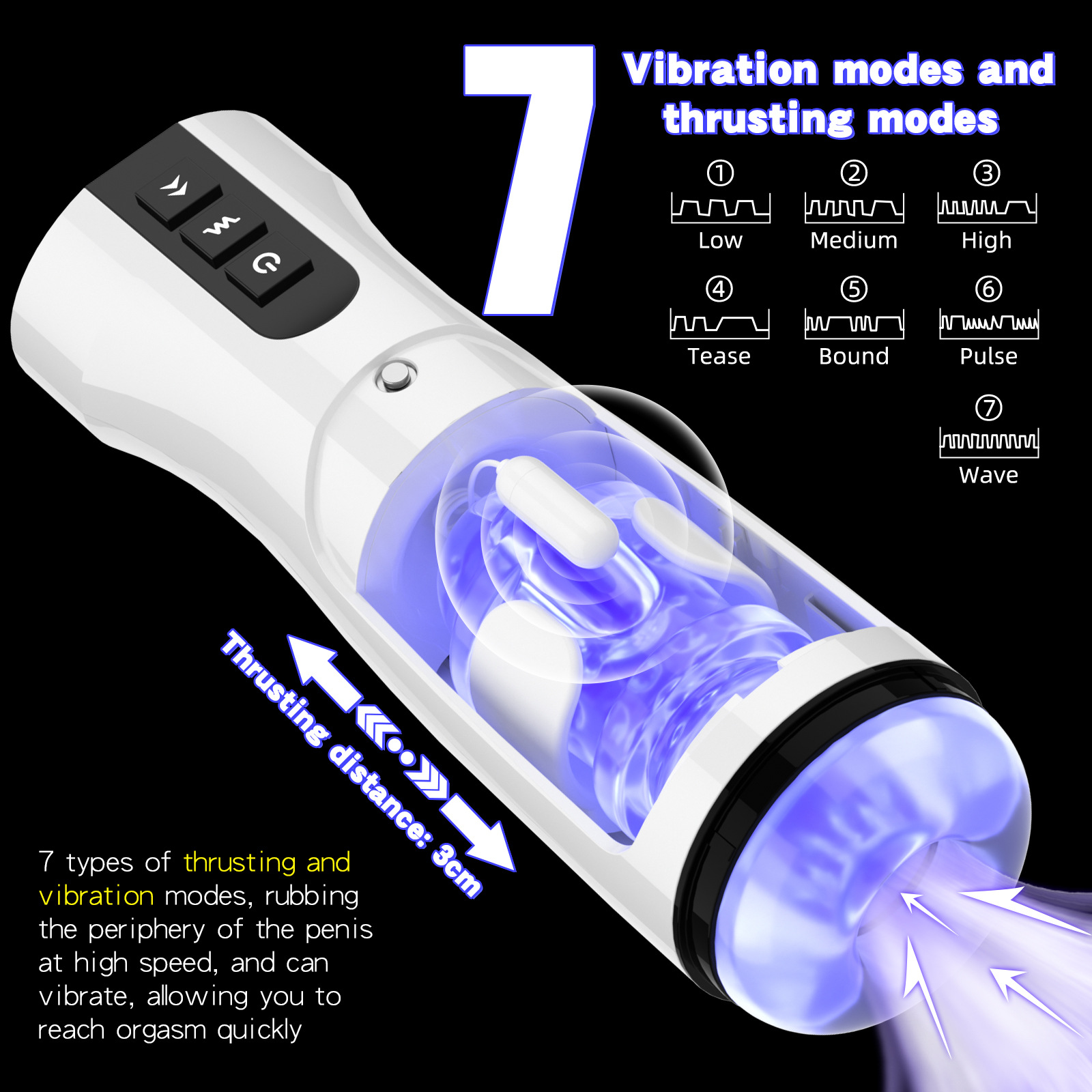 Buff - Waterproof Heating Sucking Telescopic Vibration Masturbation Cup With Strap On Harness - 