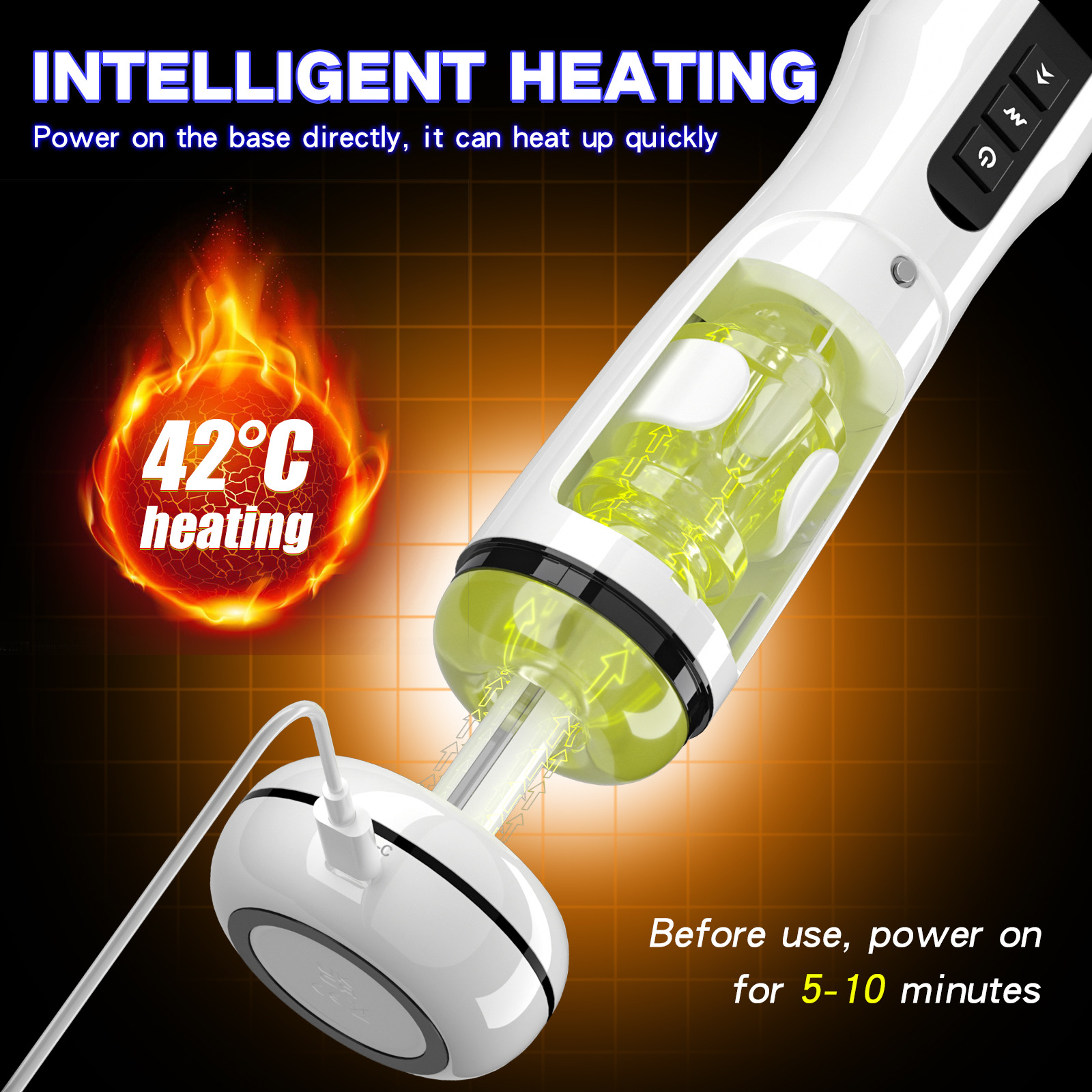 Buff - Waterproof Heating Sucking Telescopic Vibration Masturbation Cup With Strap On Harness - 