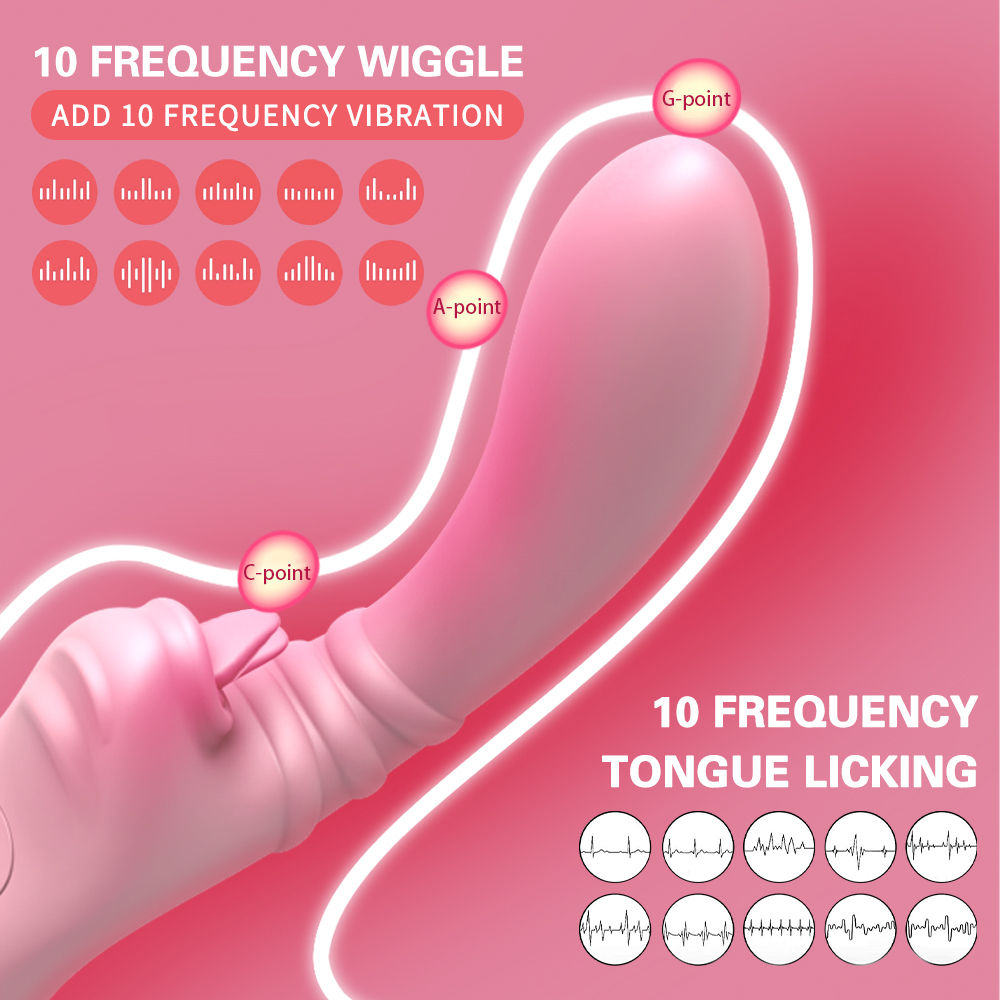 10 Frequency Wiggle Dildo Vibrator Clitoris Tongue Licking G-spot Massager - 