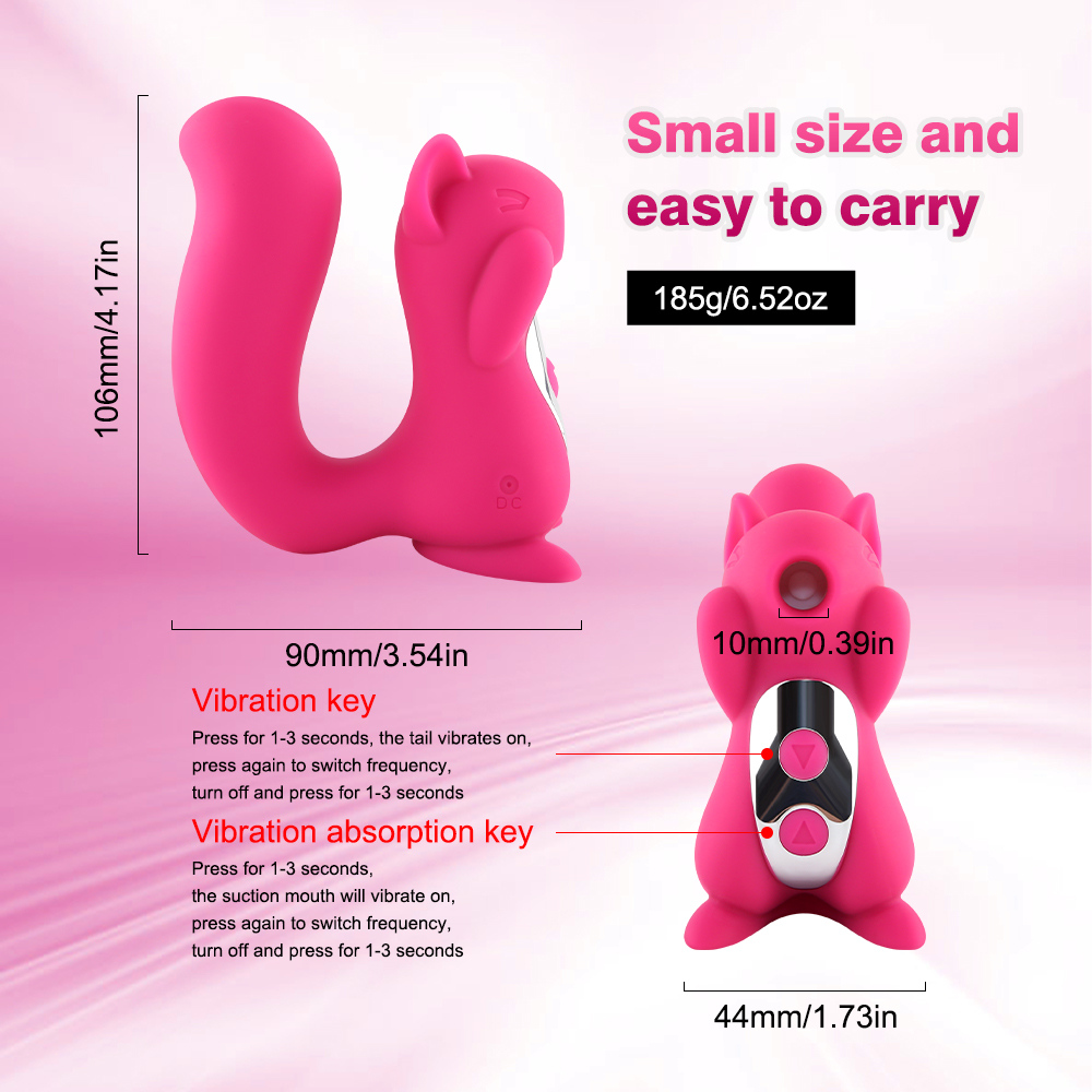 Cute Squirrel Sculpt Sucking Tongue Vibrator Nipple Sucker Clitoris Licking Stimulator 10 Frequency Sex Toys for Women Pink - 
