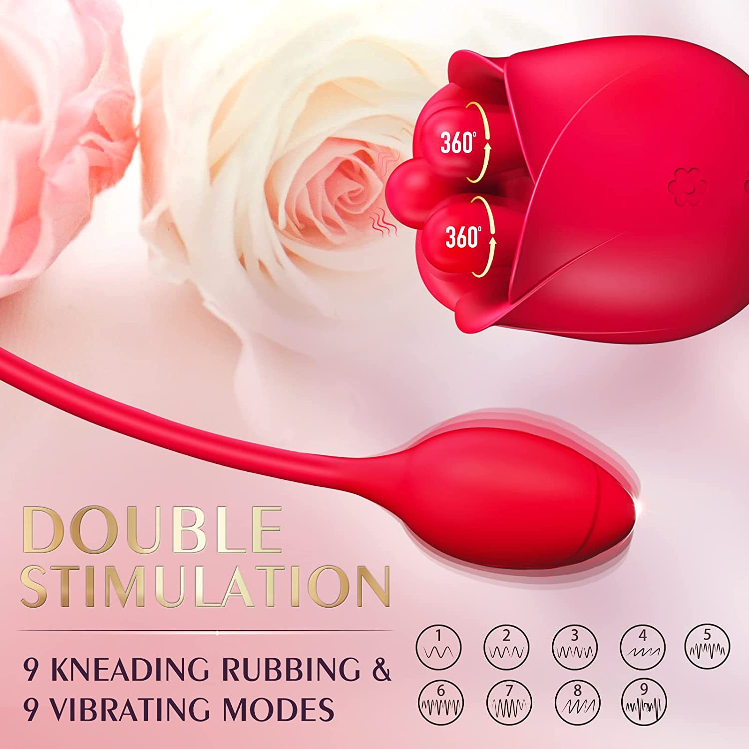 S475-3 Three Pistils Rose Toy With Vibrating Bud Nipple G-Spot Massage Stimulation - 