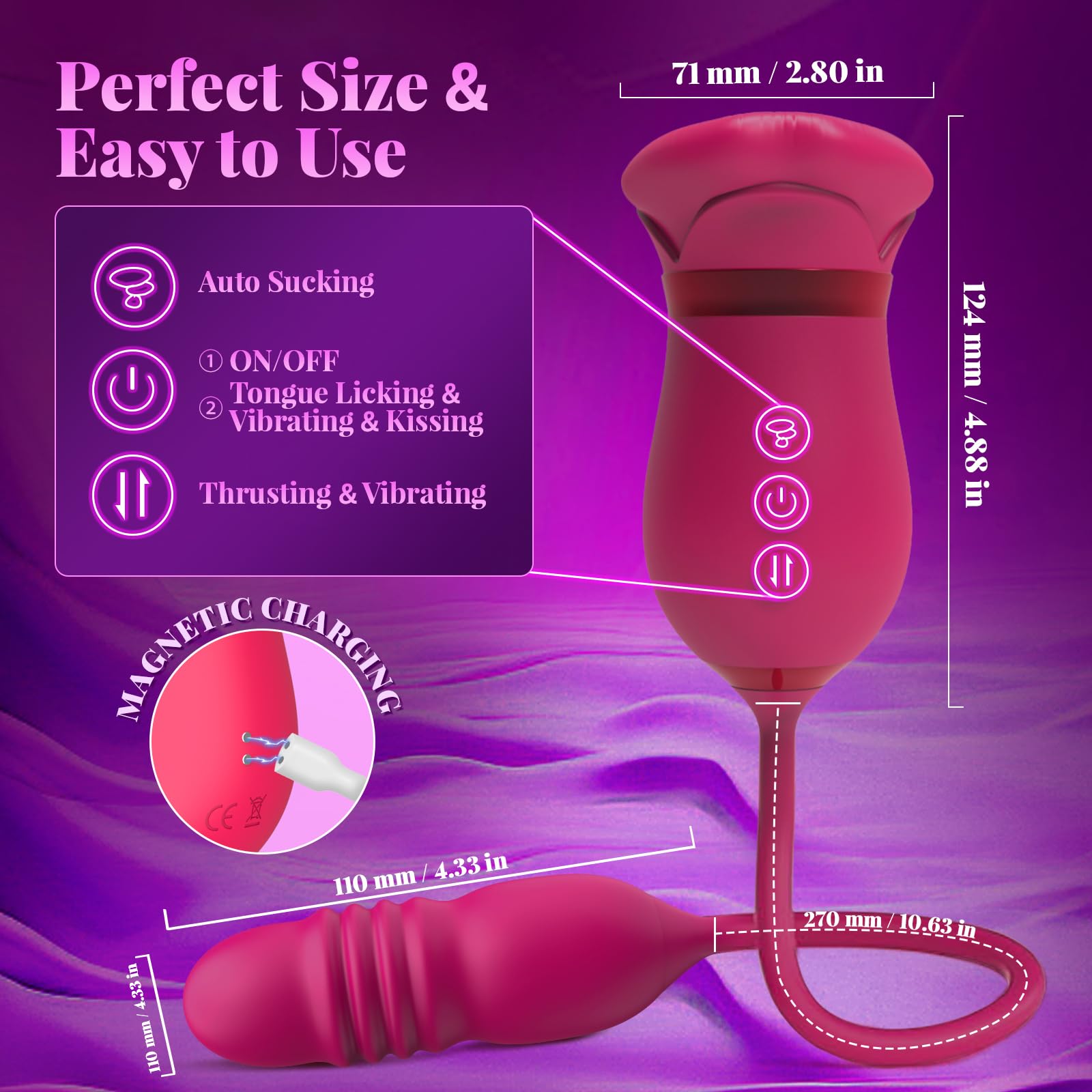 Rose Big Mouth Vibrator Clit Stimulator With Thrusting Vibrator - 