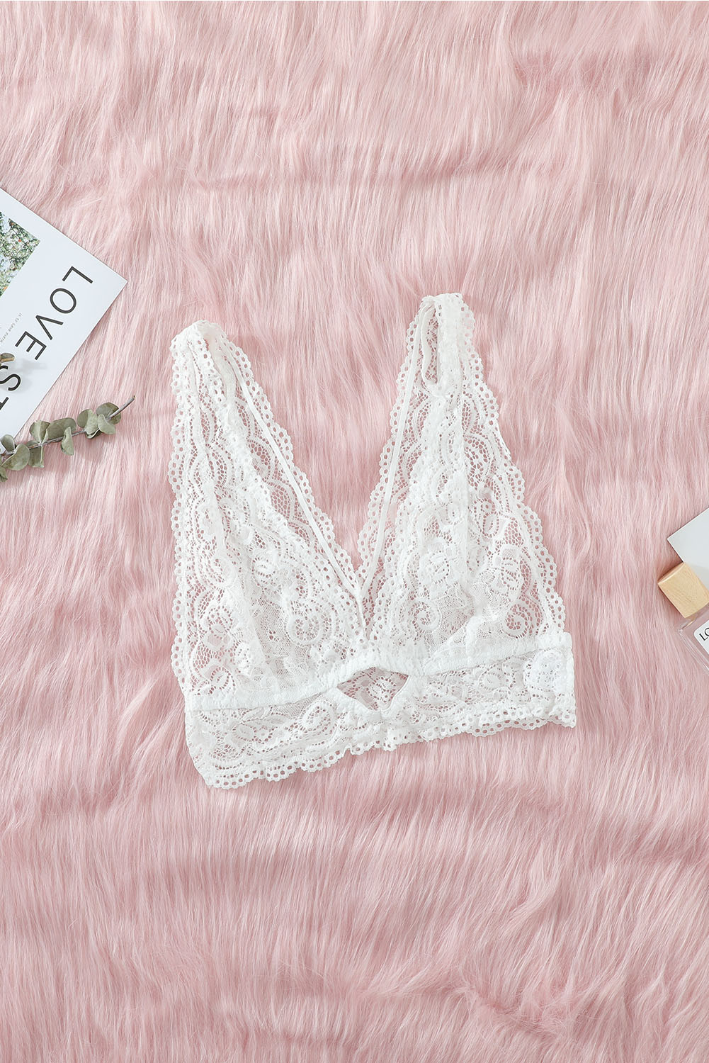 Sexy Perspective Lace Bra Womens Triangle Plunge Wireless Bras - 