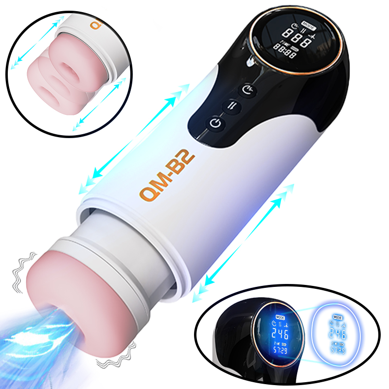 Om-b2 Heating Telescopic Sucking Deep Throat Male Penis Stroker - 