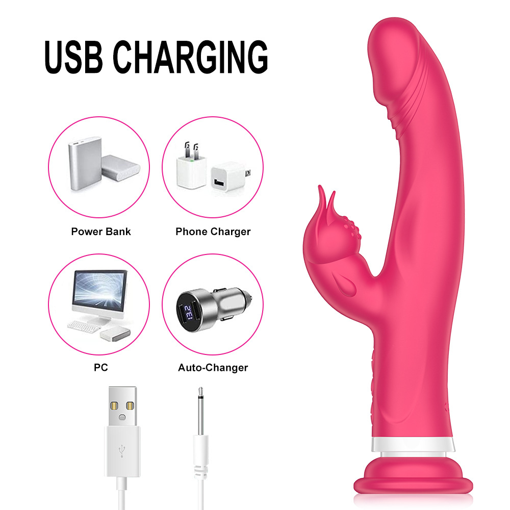 Heating Rabbit Dildo Vibrator With Suction Cup - 