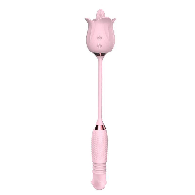 3-in-1 Blooming Rose Toy Rotating Telescopic Tongue Licking Pearls Vibrator Sex Toy For Adult Female - 